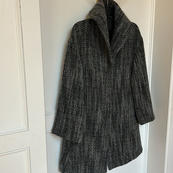 Eileen Fisher Wool Tweed Winter Coat with Buttons pockets Black Grey xsmall - Picture 4 of 14